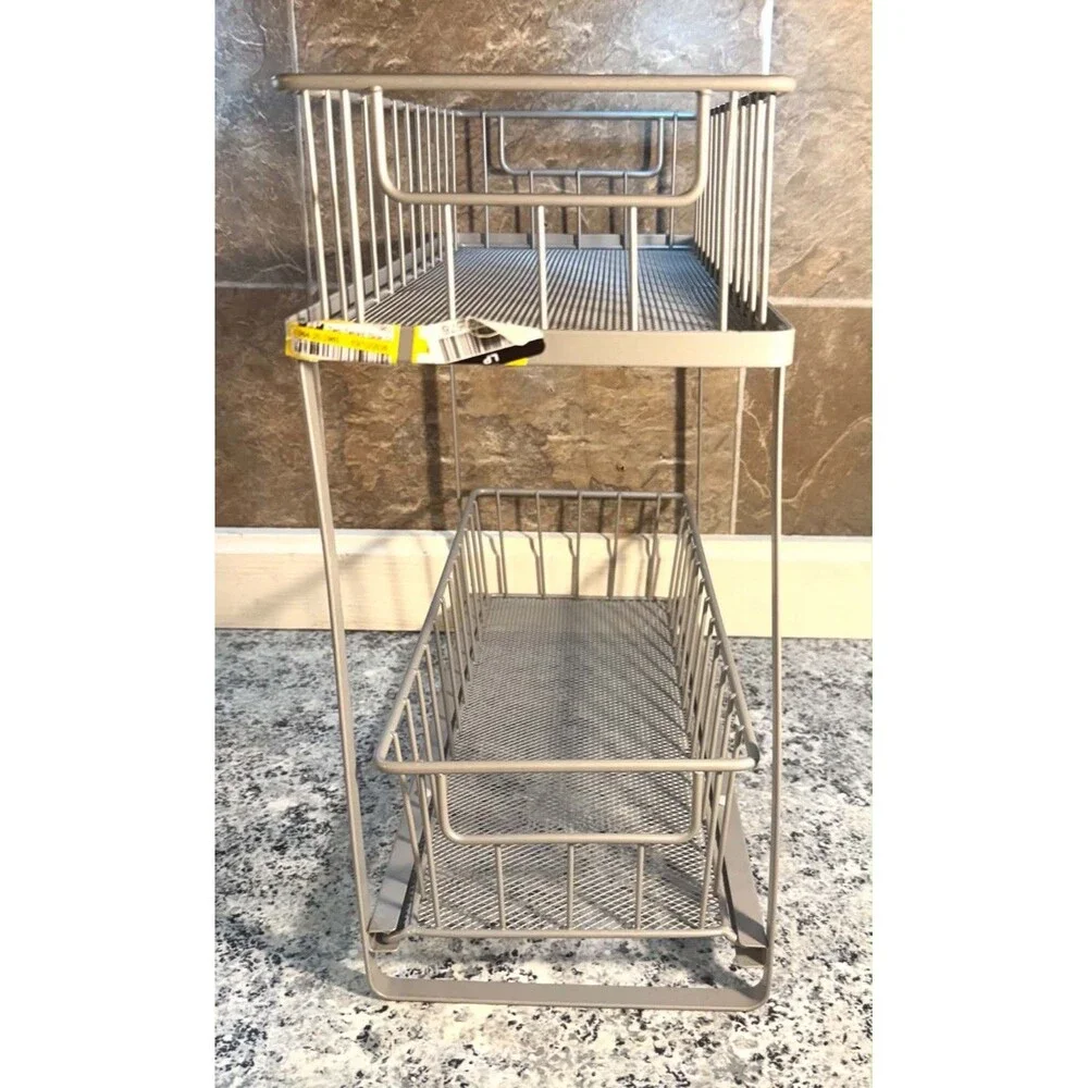 Two Tiered Slide Out Organizer Brushed Nickel Brightroom Kitchen Cabinet